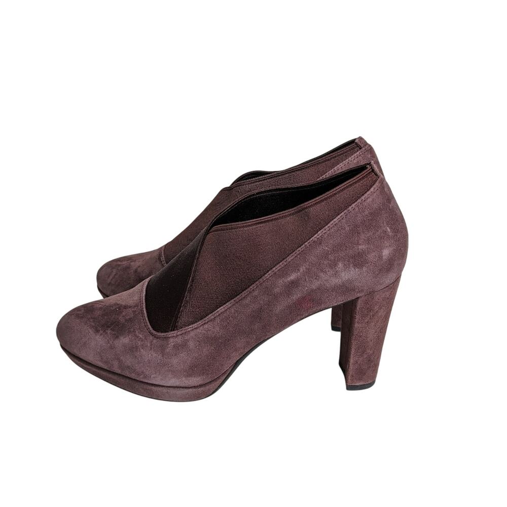 Clarks Narrative Kendra Mix Heel Booties 8 Suede Aubergine Eggplant Platform